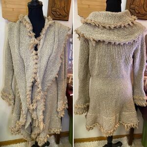 K Jordan Penny Lane Cardigan Faux Fur Trim Bell Sleeves Boho Hippie Festival MED